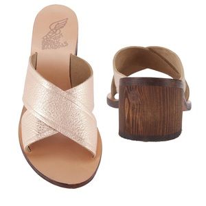 Ancient Greek $250 gold block heel sandals 6